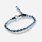 Blue braided bracelet on a light gray background