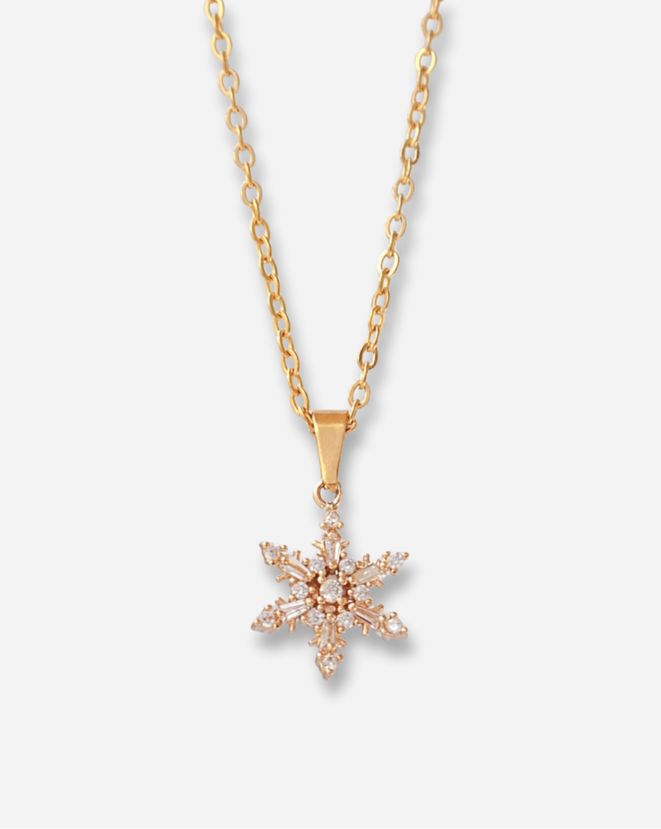 Gold necklace with a star-shaped pendant on a white background