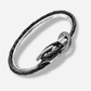 Black braided leather bracelet with silver clasp on a white background