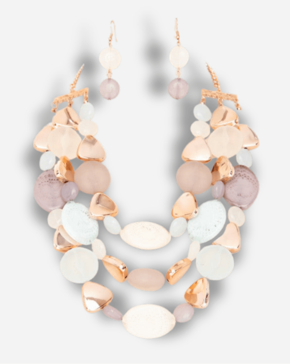 Mix pebble resin bead statement necklace set with matching drop earrings