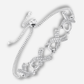 Silver bracelet with intricate design on a white background