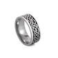 Silver ring with Celtic knot design on a white background