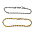 Gold and silver rope chain bracelets on a white background