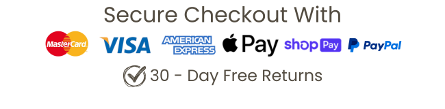Logos of various payment methods with text 'Secure Checkout With' and '30-Day Free Returns' on a white background.