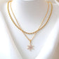 Two gold necklaces on a mannequin bust with a plain background