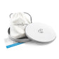 Silver jewelry box with 'Anchor & Crew' logo and branded drawstring bag on a white background